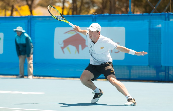DANIEL NOLAN (AUS) in action during day three of the Apis Canberra International. Match was played at the Canberra Tennis Centre in Lyneham, Canberra, ACT on Monday 31 October 2016. Photo by: Ben Southall.