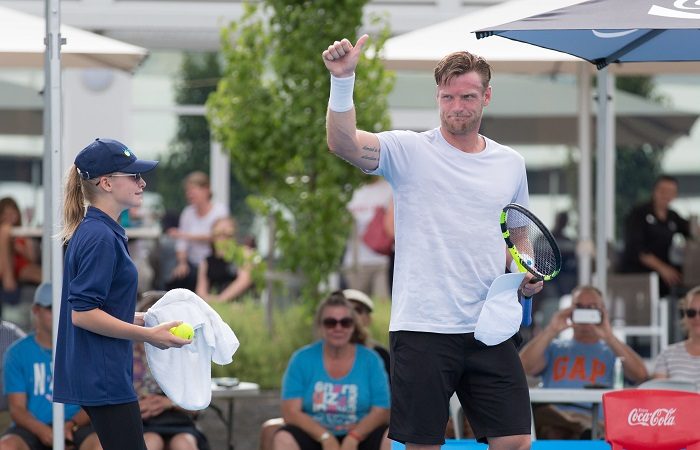 Sam Groth (AUS) in action during day four of the East Hotel Canberra Challenger. Match was played at the Canberra Tennis Centre in Lyneham, Canberra, ACT on Tuesday 10 January 2017 #eastCBRCH #TennisACT. Photo: Ben Southall.