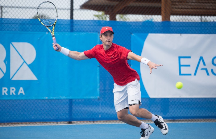 Andrew Harris (AUS) in action during day three of the East Hotel Canberra Challenger. Match was played at the Canberra Tennis Centre in Lyneham, Canberra, ACT on Monday 9 January 2017 #eastCBRCH #TennisACT. Photo: Ben Southall.