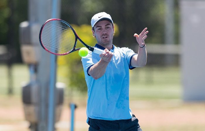 James Frawley (AUS) in action during day one of the East Hotel Canberra Challenger. Match was played at the Canberra Tennis Centre in Lyneham, Canberra, ACT on Saturday 7 January 2017 #eastCBRCH #TennisACT. Photo: Ben Southall.