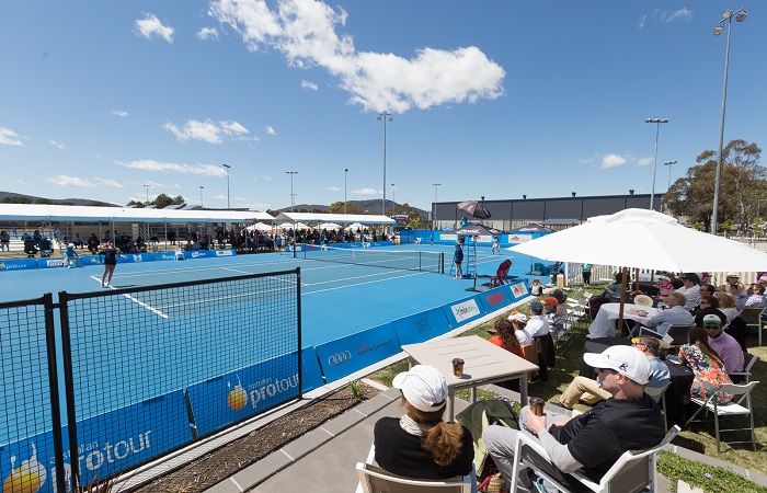 GENERAL VIEW of the tennis centre during the Women's Singles Final on day nine of the Apis Canberra International. Match was played at the Canberra Tennis Centre in Lyneham, Canberra, ACT on Sunday 6 November 2016. Photo by: Ben Southall.