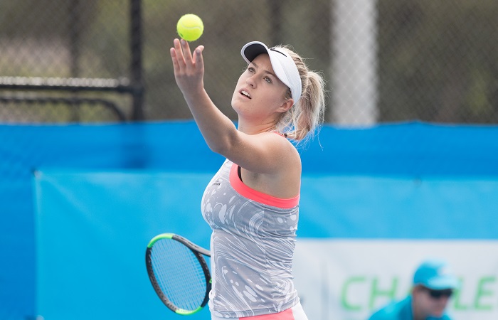 Kaitlin Staines (AUS) in action during Women's Qualifying on Day two of the Apis Canberra International #ApisCBRINTL. Match was played at Canberra Tennis Centre in Lyneham, Canberra, ACT on Sunday 29 October 2017. Photo: Ben Southall. #Tennis #Canberra