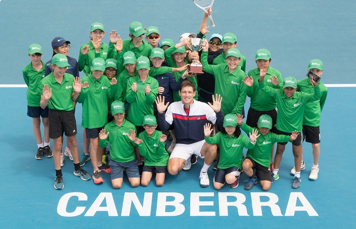 Matt Ebden (AUS) poses for a photo with his champions trophy after winning the Men's Singles final against Taro Daniel (JPN) 7-6 6-4 on Day nine of the Apis Canberra International #ApisCBRINTL. Match was played at Canberra Tennis Centre in Lyneham, Canberra, ACT, Australia on Sunday 5 November 2017. Photo: Ben Southall. #Tennis #Canberra