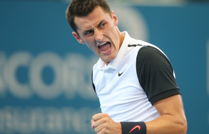 A jubilant Bernard Tomic has defeated Japanese No.2 seed Kei Nishikori in the Brisbane International quarterfinals. Picture: GETTY IMAGES