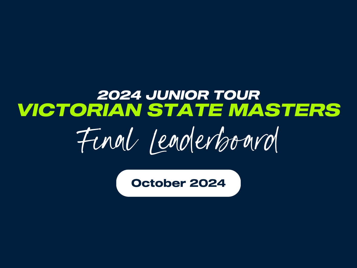 LEADERBOARD UPDATE Victorian State Masters Junior Tour 16 October