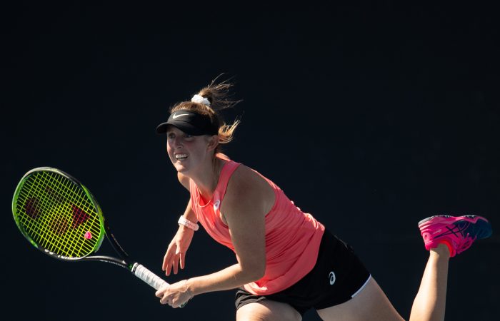 MELBOURNE, AUSTRALIA - DECEMBER 12: Storm Sanders of Western Australia competes in her match against  Destanee Aiava of Victoria during the Woman's Singles 2019 Australian Open Wildcard Play-Off at Melbourne Park on December 12, 2019 in Melbourne, Australia. (Photo by Elizabeth Bai/Tennis Australia)