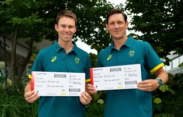 LONDON, ENGLAND - JUNE 29: John Peers and Matthew Ebden of Australia pose for a portrait during the Australian 2024 Paris Olympic Games Tennis Announcement at the All England Lawn Tennis and Croquet Club on June 29, 2024 in London, England. (Photo by Patrick Khachfe/Getty Images)