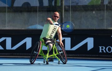 Wayne Arnott at the 2023 Australian National Wheelchair Tennis Championships at Melbourne Park on Friday, November 10, 2023. Photo by TENNIS AUSTRALIA/ SCOTT BARBOUR