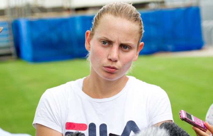 Jelena Dokic at her Brisbane International press conference. Tennis Australia.