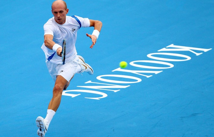 Nikolai Davydenko bounds like a kangaroo at Kooyong.