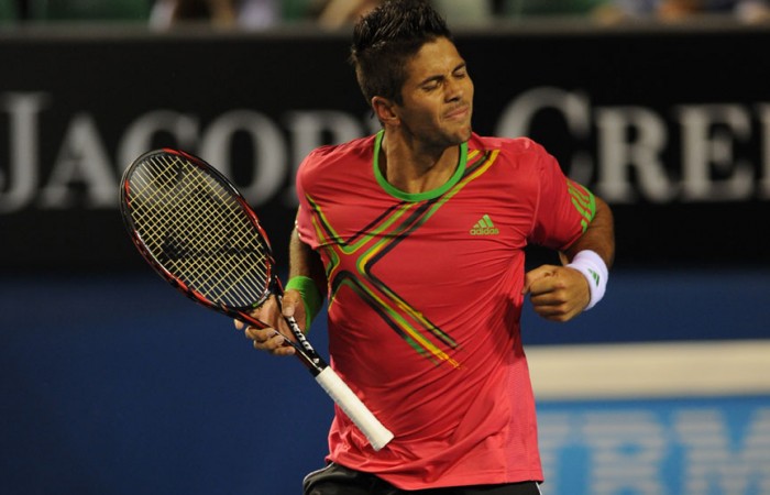 Fernando Verdasco does the double-fisted shake-ya-head party movement.