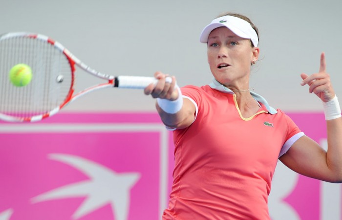 Sam Stosur hits a forehand. AFP