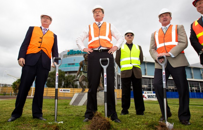 25th of March 2011. Denis Napthine, Ted Baillieu and Hugh Delahunty officially launch the next phase of Melbourne Park redevelopment. Tennis Australia.