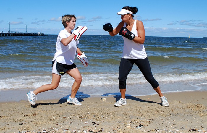 Casey Dellacqua trains at Port Melbourne beach ahead of her comeback to professional tennis. Photo: Tennis Australia