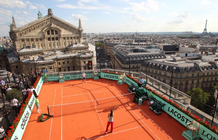 Sam Stosur and Ana Ivanovic on the rooftop of Galeries Lafayette. Ron Angle.