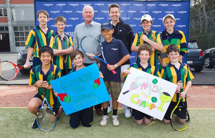 10th of May 2011. Neale Fraser, Todd Woodbridge and Chase Ferguson at the Longines Future Tennis Aces launch. Mark Riedy.