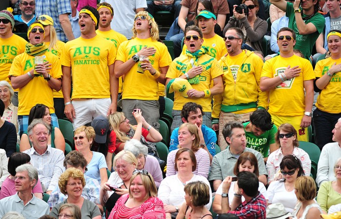 Australian fans cheer on Lleyton Hewitt at Wimbledon. Getty Images