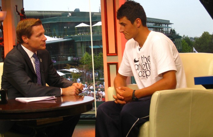 Bernard Tomic is interviewed by Tennis Channel at Wimbledon. 