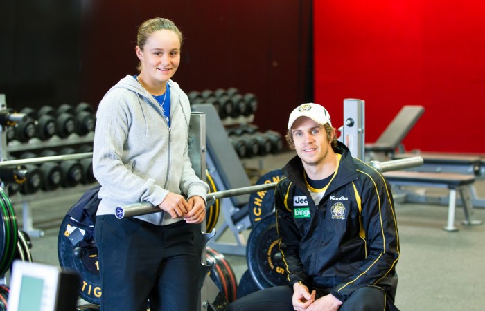 21st of July 2011. Ash Barty and Brett Deledio at the Richmond Tigers sporting complex. Mark Riedy.
