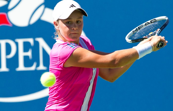 Ashleigh Barty plays a shot during her Junior Girls' singles quarterfinal match at the US Open 2011. Tennis Australia.