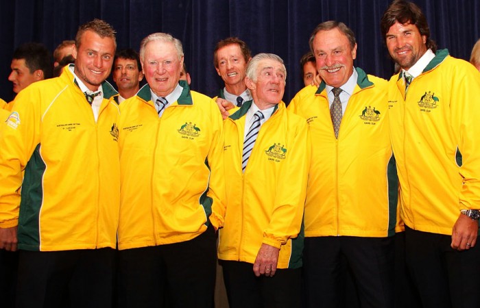 Australian Davis Cup players past and present gather in Sydney to receive their gold jackets. GETTY IMAGES