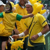 Lleyton Hewitt and Cruz Hewitt at the Davis Cup Asia Oceania Zone 1 tie in Geelong: Tennis Australia 