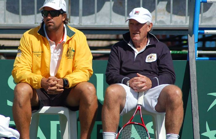 Australian Davis Cup captain Pat Rafter and coach Tony Roche: Tennis Australia 