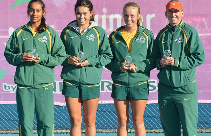Australia's Junior Fed Cup team (L-R) Naiktha Bains, Isabelle Wallace, Zoe Hives and captain Nicole Pratt; Bill Conroy