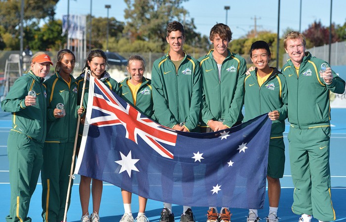 Australia's Junior Fed and Davis Cup teams pose together following the conclusion of the Asia/Oceania qualifying competition in Bendigo; Bill Conroy