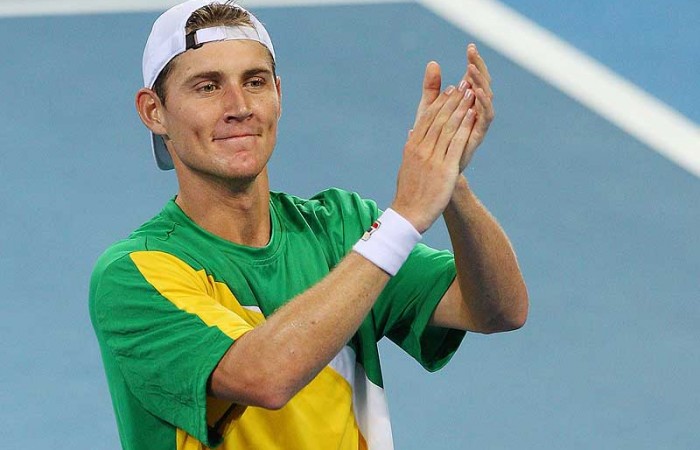 Matt Ebden wins his singles against Suk-Young Jeong on the first day's play at the Asia-Oceania Davis Cup tie between Australia and Korea. GETTY IMAGES 