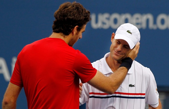 It seemed for a moment retiring American Andy Roddick could achieve the impossible at his home Grand Slam, but former champion Juan Martin Del Potro put an end to the fairytale in the four-set quarterfinal. Despite his victory, Del Potro gives Roddick a respectful moment at the net. 