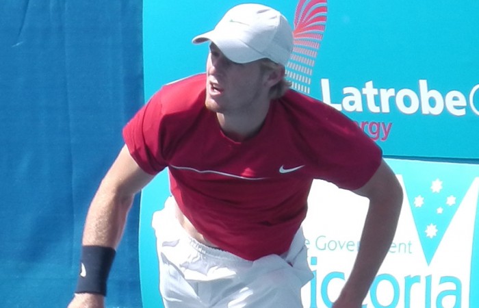 Luke Saville in action at the Traralgon Pro Tour event; Tennis Australia