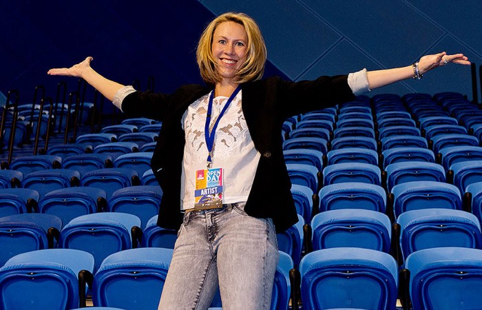 Former world No.8 Alicia Molik attended the Perth Arena Open Day, posing in the stands for photographers; Tennis Australia