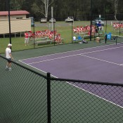 An aerial view of Michael Look in action at the City of Ipswich Tennis International; Tennis Australia