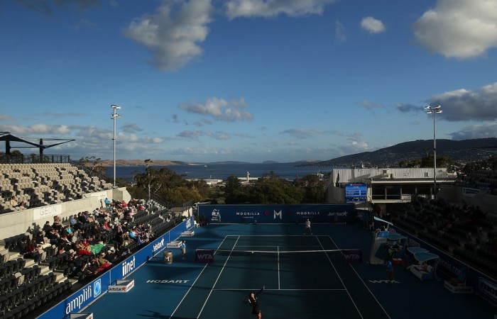 Set high up on a hill, the centre court at Domain Tennis Centre affords visitors stunning views over Hobart's River Derwent; Getty Images
