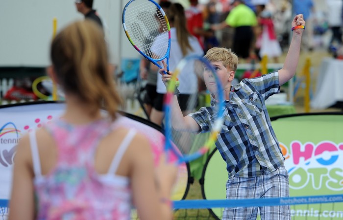 Young kids enjoy MLC Tennis Hot Shots as part of the AO Blitz at the 2013 Gold Coast Show; Matt Roberts for Tennis Australia
