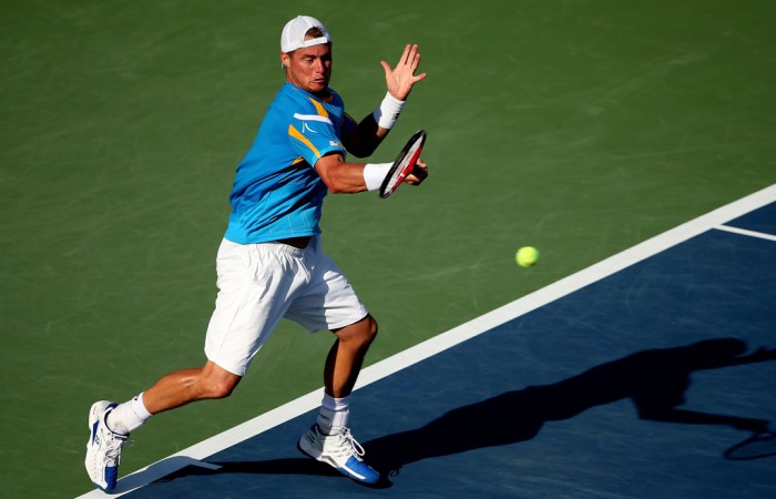 Lleyton Hewitt plays a forehand during his men's singles fourth round match against Mikhail Youzhny of Russia on Day 9 of the 2013 US Open at Flushing Meadows; Getty Images
