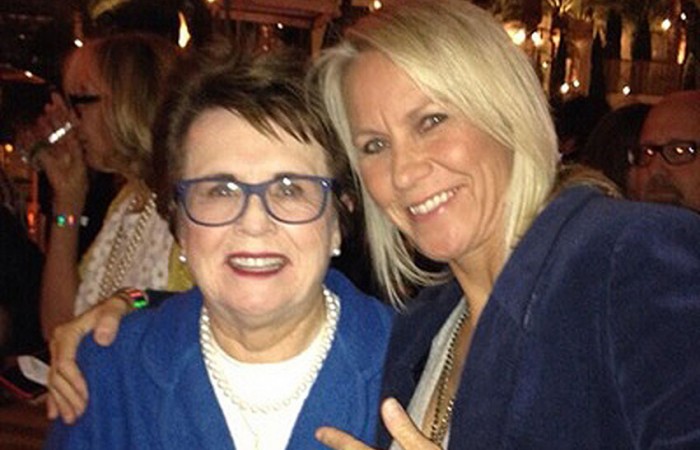 Rennae Stubbs (R) poses with Billie Jean King on her 