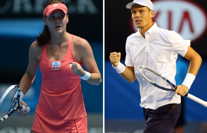Tomas Berdych (R) and Agnieszka Radwanska in action during their Australian Open 2013 quarterfinal matches; Getty Images