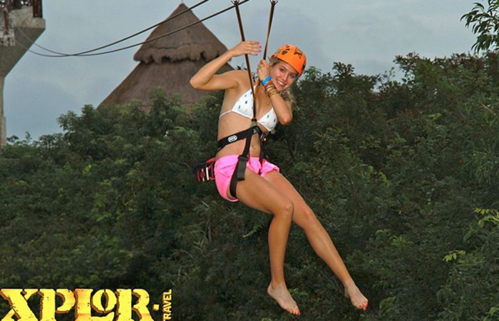Eugenie Bouchard on a flying fox in the off-season; Eugenie Bouchard