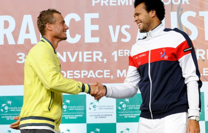 Lleyton Hewitt and Jo-Wilfried Tsonga at the draw ceremony. © FFT/P. Montigny