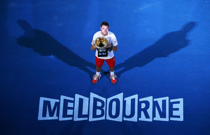 MELBOURNE, AUSTRALIA - JANUARY 26:  Stanislas Wawrinka of Switzerland holds the Norman Brookes Challenge Cup after winning his men's final match against Rafael Nadal of Spain during day 14 of the 2014 Australian Open at Melbourne Park on January 26, 2014 in Melbourne, Australia.  (Photo by Michael Dodge/Getty Images)