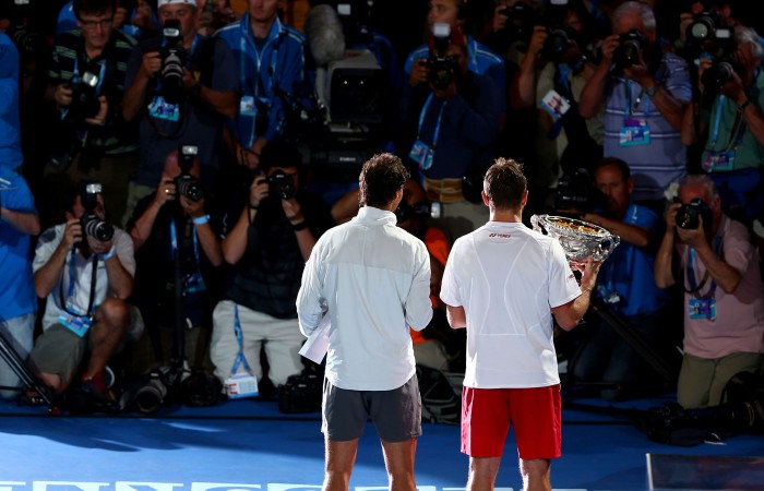 Rafael Nadal (left) and Stanislas Wawrinka, Australian Open, 2014. GETTY IMAGES