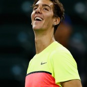 Thanasi Kokkinakis celebrates his first-round win over Germany's Jan-Lennard Struff at the BNP Paribas Open at Indian Wells; Getty Images