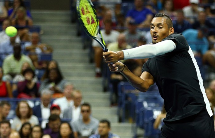 Nick Kyrgios took to Arthur Ashe Stadium under lights against third seed Andy Murray in the first round, and pushed the Scot to four sets before going down; Getty Images