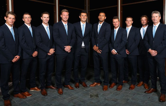 The Australian Davis Cup squad at the official team dinner; Getty Images