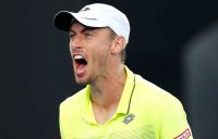 John Millman celebrates during a first round triumph against Borna Coric.