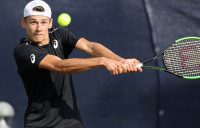 LONDON, ENGLAND - JUNE 08: Alex De Minaur of Australia in action against Yuki Bhambri of India during their Quarter Final match on Day 7 of the Fuzion 100 Surbition Trophy on June 8, 2018 in London, United Kingdom. (Photo by Christopher Lee/Getty Images for LTA)