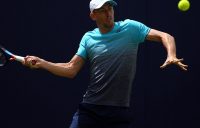 LONDON, ENGLAND - JUNE 17: John Millman of Australia hits a forehand during his match against Marius Copil of Romania during qualifying Day 2 of the Fever-Tree Championships at Queens Club on June 17, 2018 in London, United Kingdom. (Photo by Marc Atkins/Getty Images)