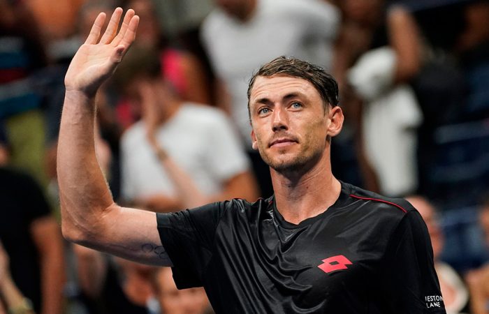 John Millman celebrates his victory over Roger Federer at the US Open; Getty Images